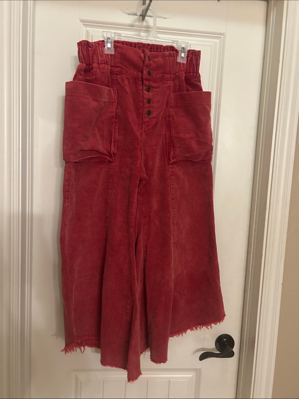 High-Waist Red Corduroy Wide-Leg Pants Anniewear - Picture 3 of 5
